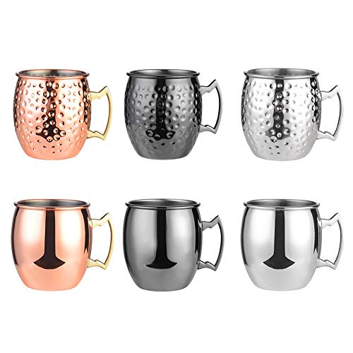 550Ml 18 Ounces Moscow Mule Mug Stainless Steel Hammered Copper Plated Beer Wine Coffee Cup Cocktail Glass Home Kithchen Bar Drinkware Dringking Cup (Silver A- Pack Of 4) #TOP5