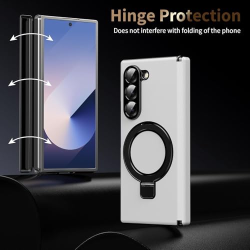 Image of TechTrendz Shockproof Front Glass Premium Luxury Leather Cover Compatible with Samsung Galaxy Z Fold 6 Case with 360 Rotation Adjustable Stand, Phone Case for Z fold 6 Back Cover (White)