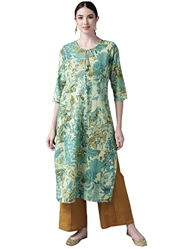 Image of ishin Women's Pure Cotton Off White Embroidered A-Line Kurta