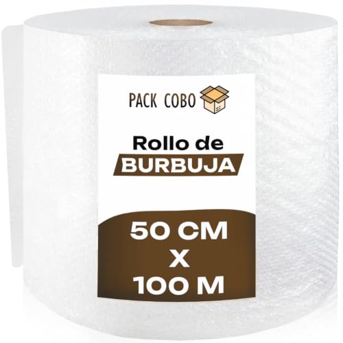 PACKCOBO Rollo Burbuja Embalaje de Plástico, 50cm Ancho y 100m longitud, Transparente (50CM x 100M)