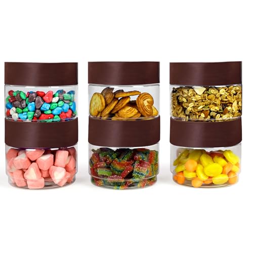 Image of PEARLPET Modedge Plastic Jar Airtight Stackable Container for Kitchen Storage with Spoon, Set of 6 Pieces, Brown, 500 ML