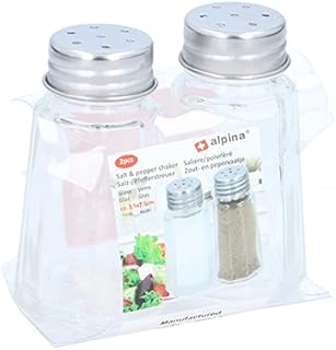 Alpina Mini Glass Salt and Pepper Shakers Pots Set of 2 Screw Top Salt & Pepper Spice Seasoning Glass Shakers Jars