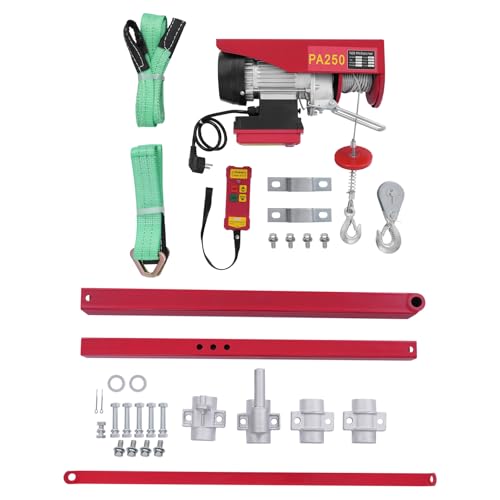 Cabrestante eléctrico 250 kg/125 kg: 12 m de cable de acero con mando a distancia inalámbrico, soporte y sin columna, altura de elevación 12 m/6 m, velocidad de elevación 10 m/32,81 ft/min, 5 m/16,4