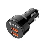 AUKEY Quick Charge 2.0 Adaptador de Coche Dos Puertos USB con Tecnología AiPower para Samsung, iPhone 7 / 7 Plus, Motorola Moto E, Tablets, GPS y otros Dispositivos USB ( Negro )