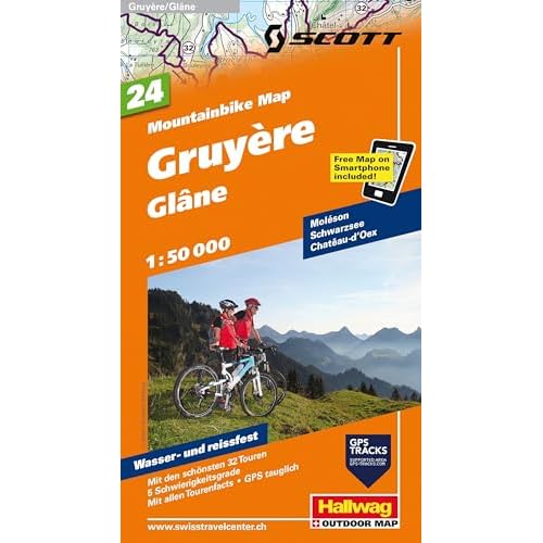 Gruyère - Glâne: Nr. 24, Mountainbike-Karte, 1:50 000, Free Map on Smartphone included: Mit den schönsten 32 Touren, 5 Schwierigkeitsgrade, Mit allen ... included (Hallwag Mountainbike-Karten)