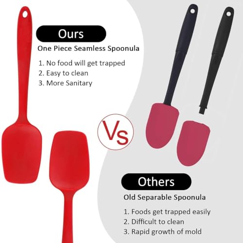 Image of Baskety Silicone Non-Stick Heat Resistant Multi-Purpose Kitchen Tools | Set of 2 Red | Spatula Spoon Small 21cm + Spatula Spreader /Butter Knife 24cm for Cooking & Baking
