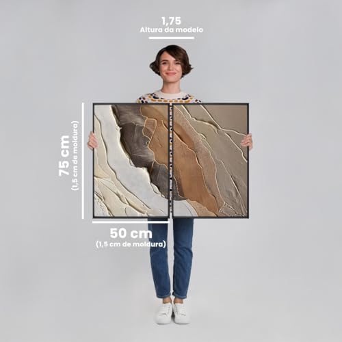 Kit 2 Quadros Decorativos Emoldurados com Motivos de Rochas e Rios Texturas Naturais (Madeira, 50x75