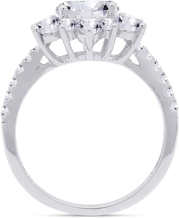 Center 7MM Round Cut Sparkling White Cubic Zirconia Flower Cluster Engagement Ring In 14k Gold Over Sterling Silver Jewelry For Women