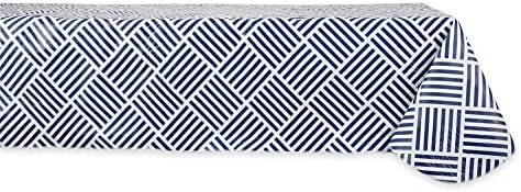 DII Indoor/Outdoor Vinyl Tabletop Collection Grid Pattern, Flannel Backed Tablecloth, Rectangle, 60x102, Navy