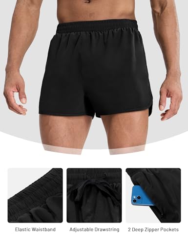 MIER Men’s Athletic Running Shorts with Brief Liner 3 Inch Quick Dry Lined Shorts with Zipper Pockets for Gym Workout3