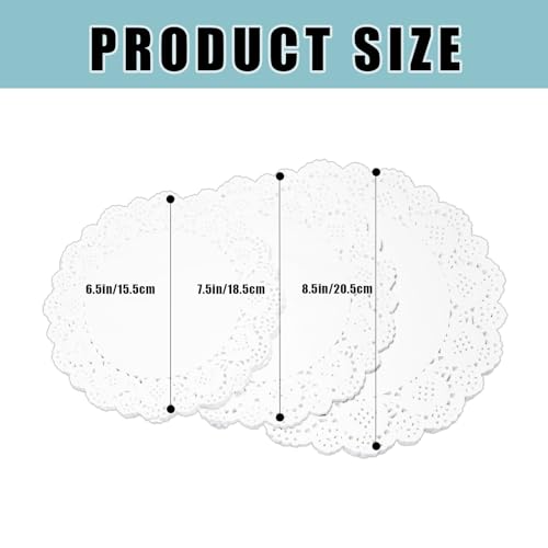 Rukinovi 90Pcs Paper Doilies,3 Sizes Round Disposable Placemats,Food Grade Modern Decorative White Lace Paper Buffet Cake Fried Food Party Wedding Tableware Decoration Rukinovi (A-White)