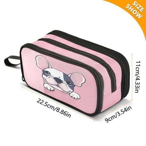 Image of Caikeny Pencil Case Cute Bulldog Puppy Pen Bag Large Capacity Pencil Box Pen Pouch with Zipper Cosmetic Organizer for Kids Teens Adults