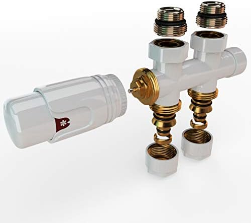 Hahnblock-Ventil, Durchgang, Mittelanschluss, thermostatisch, Eurokonus  Adapter für 12mm Alu-Verbundrrohr, Chrom