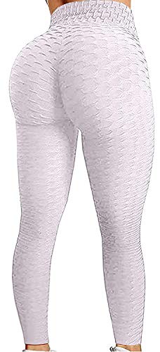 Mubineo Damen-Yogahose, Wabenmuster, hohe Taille, Fitness-Leggings, Bauchkontrolle, Scrunch/Ruched Butt Lift Laufhose Gr. S, weiß Cover