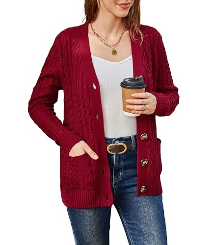 Image of Womens Cardigan Sweaters Cable Knit Sweater 2026 Fall Winter Chunky Open Front Button Down Coats with Pockets
