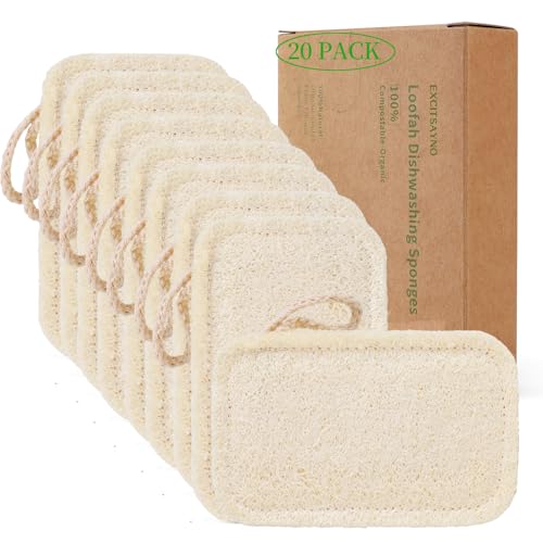 Image of Natural Loofah Kitchen Sponges, 20 PCS Natural Sponge for Dishes, Cleaning, 100% Biodegradable Compostable Vegetable, Eco Friendly Sponges, Non-Scratch, No Odor Scrubber
