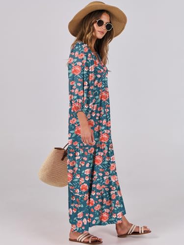 Image of ANRABESS Womens Boho Floral 3 /4 Puff Sleeve Maxi Dress | Tiered Flowy Loose Fit, Comfy Soft Rayon Fabric, Wedding Guest Church Beach, Modest Elegant, Spring Summer Fall Outfits