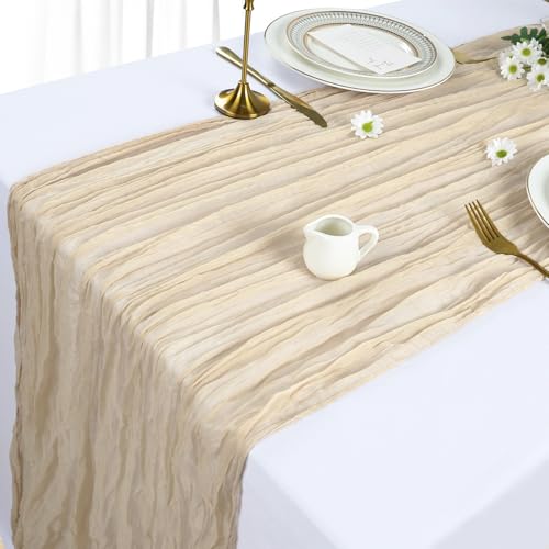 6 Pack Beige Cheesecloth Table Runner 10Ft Gauze Cheese Cloth Table Runner 35x120 Inch Boho Sheer Rustic Fabric for Party Decor Baby Shower Wedding Holiday Decorations by Heneger - Used condition - Image 4