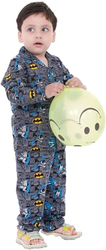 Image of TONY & JONY Summer Casual Wear Self Design Cartoons Printed Full Sleeve 100% Pure Cotton Kid's Top Bottom Set /Night Suit