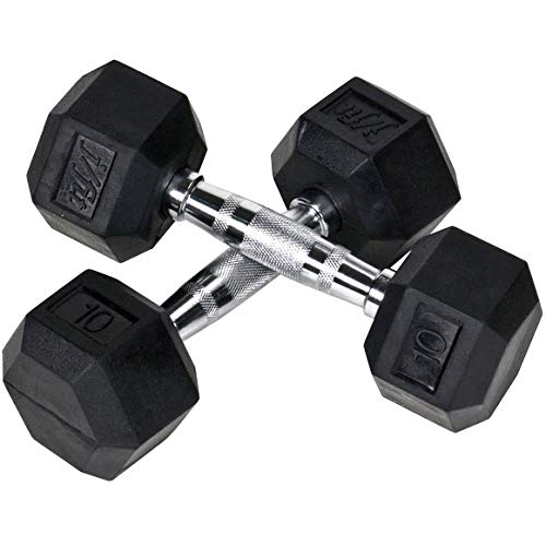 Rubber Hex Dumbbell - 15 Size, Single and Pair Options, 4-50lbs - Shaped Heads Prevent Rolling and Injury - Ergonomic Hand Weights for Exercise, Therapy, Muscle, Strength and Weight Training