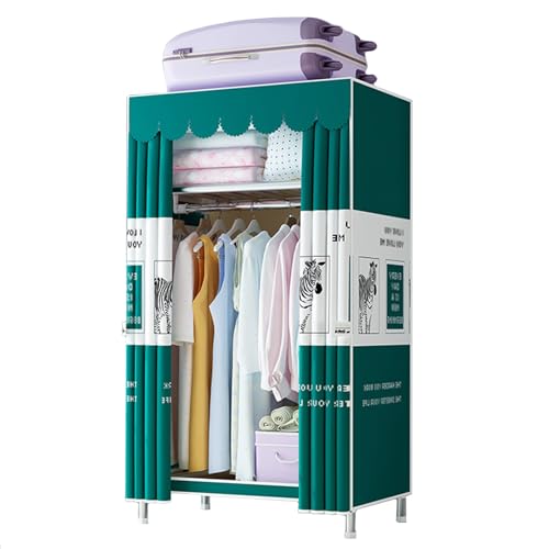 開閉しやすい カーテン式 ワードローブ、おしゃれ ハンガーラック カバー付き 洋服ダンス 洋服収納 寝室服収納キャビネット、大容量 耐久性 衣類 靴 帽子小物 収納棚 通気性 防水 防塵 防汚、組み立て式 ファブリック 洋服 クローゼット 収納オーガナイザ