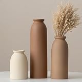 Set de 3 vases en céramique de 26,6 cm, petites vases à fleurs pour décor, orange, jaune, blanc (Earth Tone L)