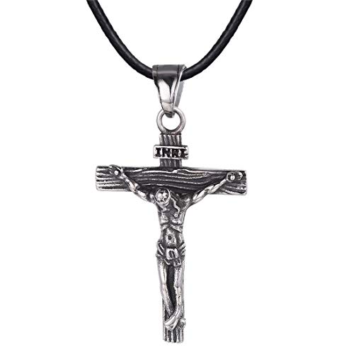 U7 Stainless Steel Cross Necklace for Women Men 18K Gold Plated Crucifix Cross Pendant Necklaces with Leather Rope