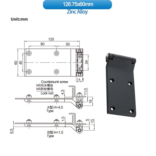 Charnière pliante porteuse 126.75x60mm en acier pour table mobile - 3