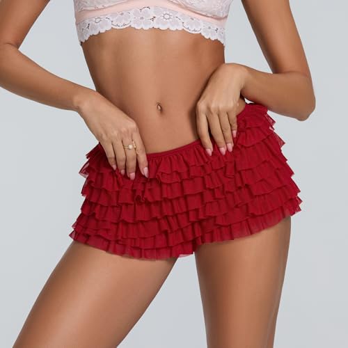Lolita Lace Bloomer Women Y2k Ruffle Layered Pajama Mini Shorts Pumpkin Mesh Micro Pants Boy Bottom Lounge Panties3