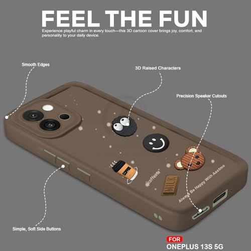 Image of AESTMO Back Case Cover | Cute Fun Cartoon 3D Ball | Coffee Silicone Case | Full Body Protection | Camera Protection Back Cover (Brown, OnePlus 13S 5G)