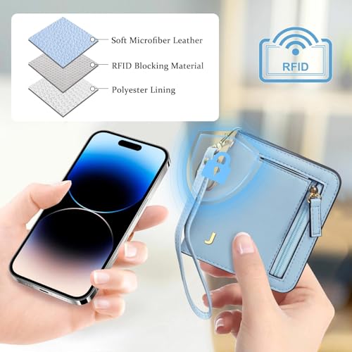 Image of COSHAYSOO Initial Teen Girl Womens Wallets RFID Slim Wristlet Keychain Easter Birthday First Communion Confirmation Gifts for 10 11 12 13 14 15 16 17 18 19 21 Year Old College Teenager, Blue Letter J