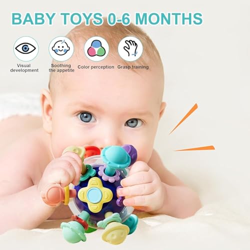 Image of Baby Montessori Sensory for 0-6 6-12 Months, Baby Teether Teething for Babies 0 3 6 9 12 18 Months, Newborn Infant Learning Developmental Gifts for 1 2 Year Old Boys Girls (Transparent Round Dark Blue.)
