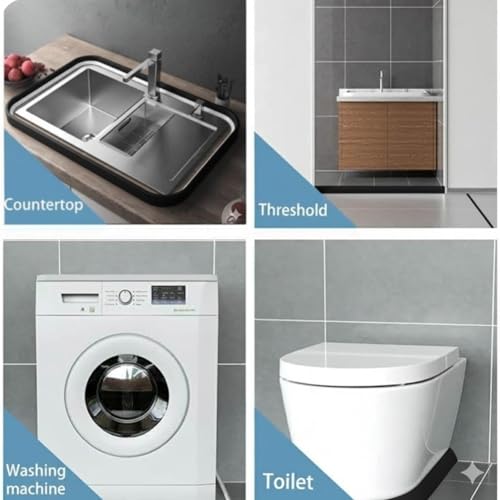 Image of Hukimoyo 3M Water Stopper for Kitchen Slab Bathroom with Glue Water Dam Barrier Strip Silicone Kitchen Sink Water Splash Guard Self-Adhesive Water Blocking Shower Bathroom Dry and Wet Area Separator