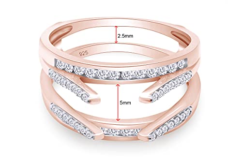 Round Cut White Cubic Zirconia Solitaire Chevron Double Enhancer Guard Ring, 14K White Gold Over Sterling Silver, Elegant Wedding Jewelry for Women3