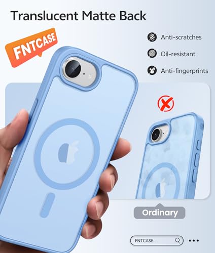 Image of FNTCASE for iPhone 17e Case: iPhone 16e Phone Case [Compatible with Magsafe] Translucent Matte Cases with [Screen Protector] Military Grade Shockproof Protective Phone Cover - Light Blue