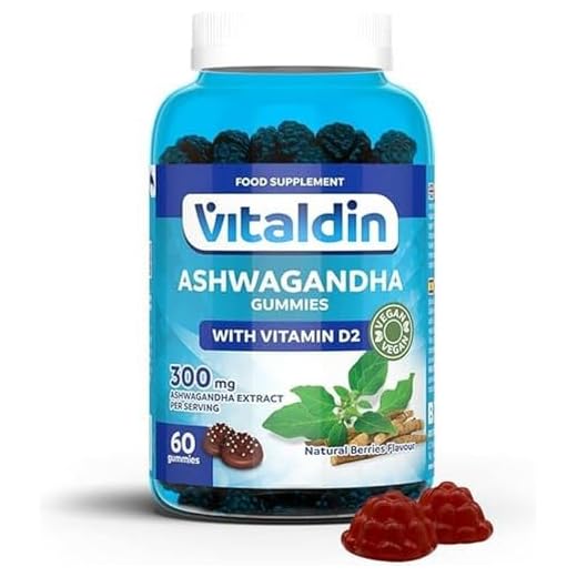 VITALDIN Gominolas de extracto de Raíz de Ashwagandha – 60 Gummies, 300 mg KSM-66 & 1.000 IU Vitamina D2 – sabor Frutos Rojos – Adaptógeno Antiestrés, Calma y relajación – Vegano
