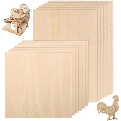 12 Pcs Basswood Sheets,Plywood Sheets1.5mm Balsa Wood Sheets for Home Decoration, DIY Crafts Projects, Woodcraft Model, Painting 200x100mm, 100x100mm.