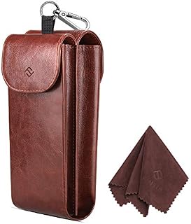 FINTIE Double Glasses Case with Carabiner Hook, Portable Vegan Leather Dual Eyeglasses Bag Anti-scratch Sunglasses Pouch, Spectacle Cases for Women Men, Brown