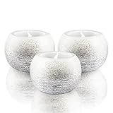 FURORA LIGHTING Small Silver Glittery Real Wax Flameless Candles, Pack of 3 – LED Flickering Small Round Candles, 2.4” x 1.6”, Battery Included, Ideal for Home Décor