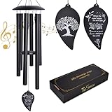 40' Deep Tone Memorial Wind Chimes for Outside, Hand-Tuned Pentatonic Scale Wind Chimes for Garden, Sympathy Gift for Loss of Loved One, Outdoor Souvenir Mother, Black Modern Elegant Design