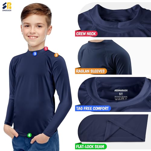Boys Swim Shirts Rash Guard Long Sleeve Sun Protection UPF50+ Rashguard Fishing Surf Quick Dry Cool Beach Sun Shirt for Toddler Kids Navy Blue 2T4