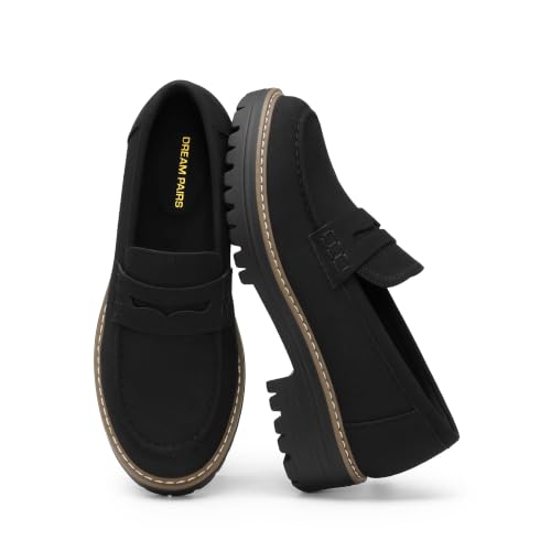 DREAM PAIRS Penny Chunky Loafers for Women Work Shoes,Black,8
