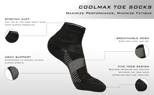 Quarter Toe Socks for Men and Women - COOLMAX Five Finger Socks - High Performance Athletic Running Socks(3 Pairs)3