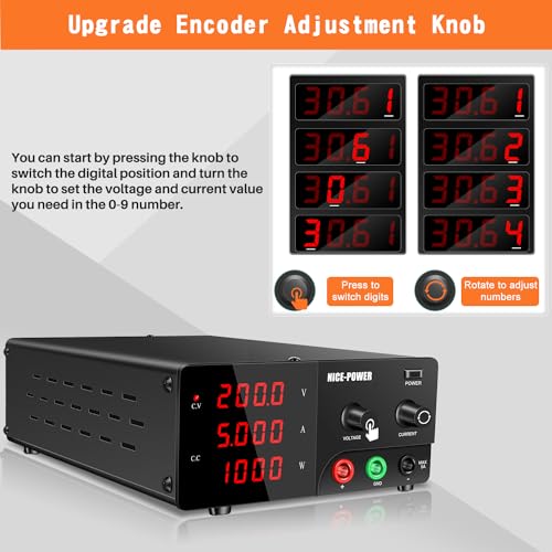 Image of NICE-POWER Variable DC Power Supply - 200V 5A 1000W, High Power Benchtop Laboratory Power Supply with Encoder Adjustable Voltage Regulator and Built-in Intelligent Fan