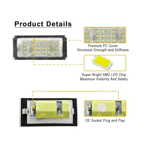 Luces matrícula Mini Cooper R50 R52 R53 LED blanco que evita fallos en el cuadro 5