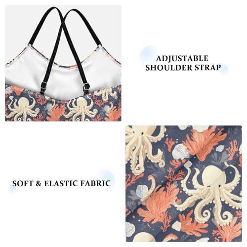 senya Girls Swimsuits One-Piece Swimwear Tie Bathing Suit Beach Summer Round Neck 7-8T Octopus Coral Shell Pattern3