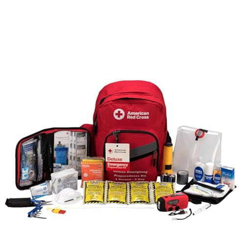 American Red Cross Officially Licensed Product | 3-Day Emergency Preparedness Deluxe Backpack | 72 Hour Survival Supplies for 1 Person | Water, Phone Charger, Blanket, Food