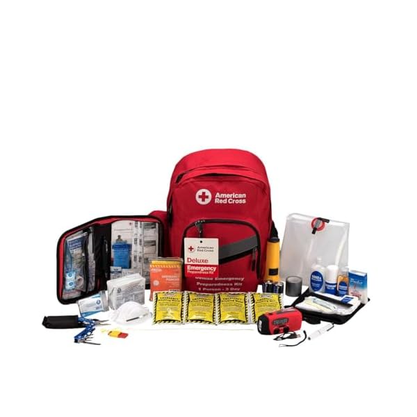 American Red Cross Officially Licensed Product | 3-Day Emergency Preparedness Deluxe Backpack | 72 Hour Survival Supplies for 1 Person | Water, Phone Charger, Blanket, Food