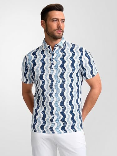 Image of Alex Vando Mens Golf Shirts Short Sleeve Breeze Quick-Dry Print Polo Shirt
