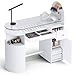 HolaiNail Manicure Table Nail Station with Tempered Glass Top, Professional Nail Tech Desk with Storage Cabinet & Drawer, Acetone Resistant, for Nail Beauty Salon Workstation(White)